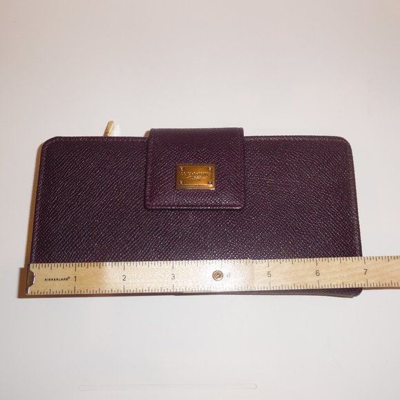 Dolce & Gabbana Saffiano Leather Logo Plaque Trifold Wallet Eggplant Cardholder - Picture 2 of 13